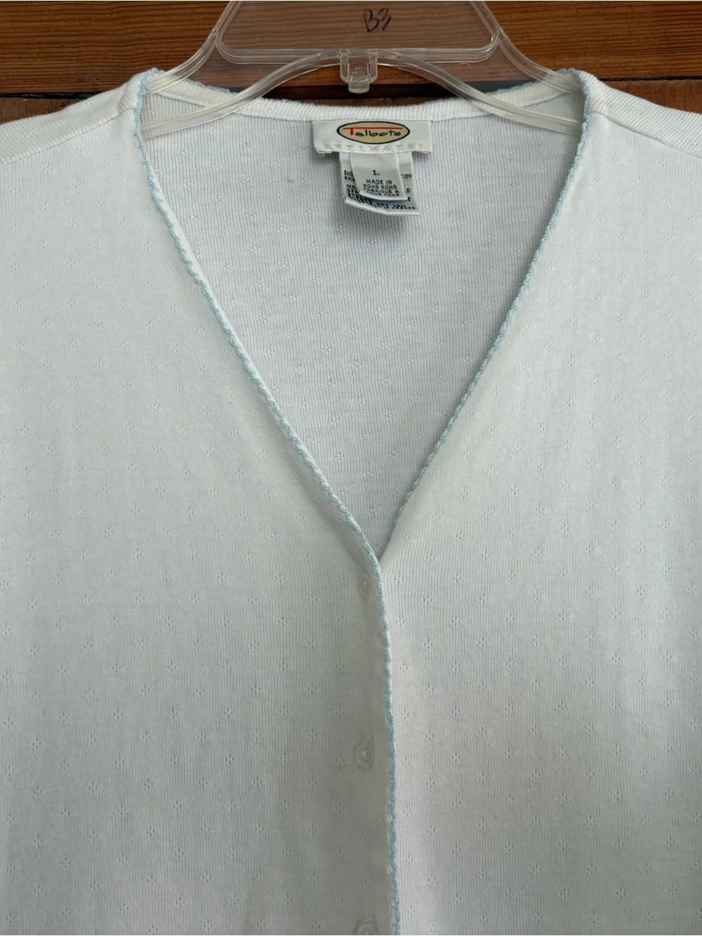 Talbots White Cardigan Sweater Light Blue Floral Trim Cottagecore L - Picture 2 of 7